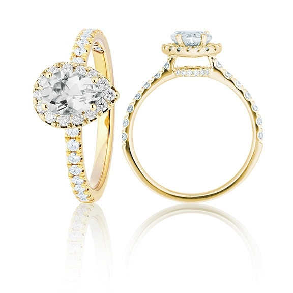 Ring "Shades of Love" 750GG, 1 Pear Cut 0.50ct TW/si1 GIA Zertifikat, 40 Diamanten Brillant-Schliff 0.37ct TW/vs1, 1 Diamant Brillant-Schliff 0.005ct TW/vs1