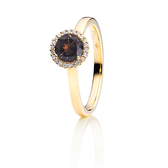 Ring "Espressivo" 750GG, Rauchquarz facettiert Ø 6.0 mm ca. 0.83ct, 22 Diamanten Brillant-Schliff 0.06ct TW/si1