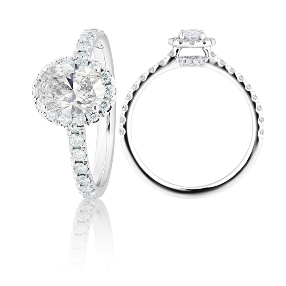 Ring "Shades of Love" 750WG, 1 Diamant Oval Cut 0.50ct TW/si1 GIA Zertifikat, 40 Diamanten Brillant-Schliff 0.37ct TW/vs1, 1 Diamant Brillant-Schliff 0.005ct TW/vs1