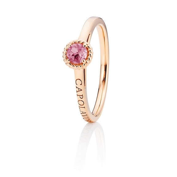 Ring "Amore Mio" 750RG, 1 Saphir pink facettiert Ø 4.0 mm ca. 0.26ct, 1 Diamant Brillant-Schliff 0.005ct TW/vs1