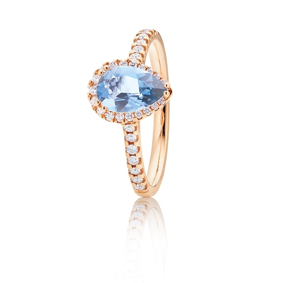Ring "Jennifer x Espressivo" 750RG , Topas sky blue facettiert 9x6 mm ca. 1.45ct, 39 Diamanten Brillant-Schliff 0.26ct TW/si1