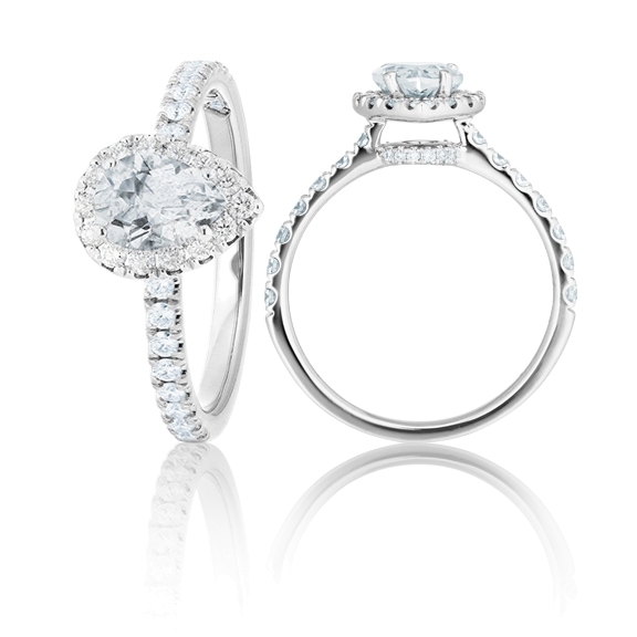 Ring "Shades of Love" 750WG, 1 Pear Cut 0.50ct TW/si1 GIA Zertifikat, 40 Diamanten Brillant-Schliff 0.37ct TW/vs1, 1 Diamant Brillant-Schliff 0.005ct TW/vs1