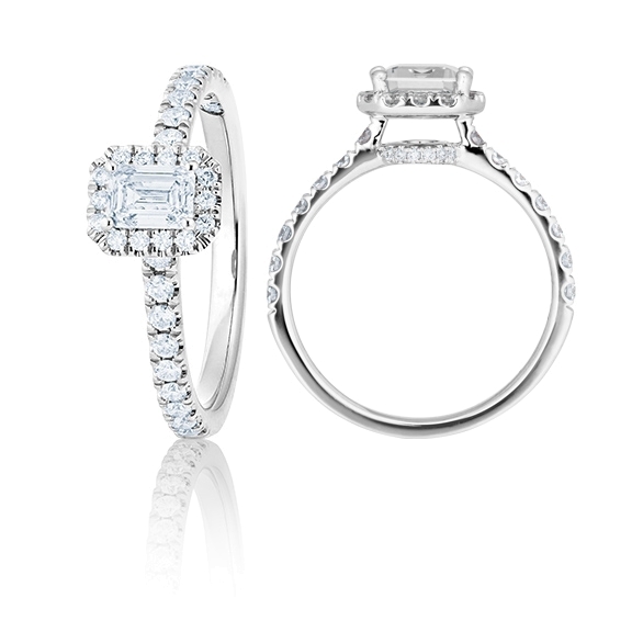 Ring "Shades of Love" 750WG, 1 Emerald Cut 0.30ct TW/si1 GIA Zertifikat, 40 Diamanten Brillant-Schliff 0.30ct TW/vs1, 1 Diamant Brillant-Schliff 0.005ct TW/vs1