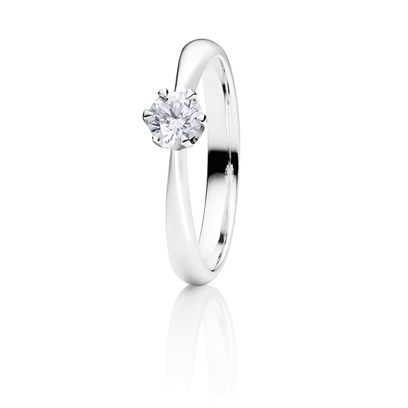 Ring "Classico" 750WG 6-er Krappe, 1 Diamant Brillant-Schliff 0.40ct TW/si GIA-Zertifikat