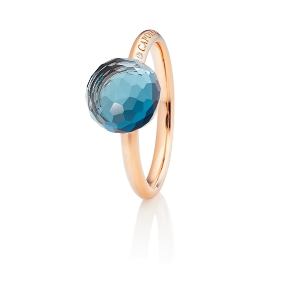 Ring "Happy Holi" 750RG, Topas London blue Cabochon Ø 9.0 mm facettiert ca. 5.00ct, 1 Diamant Brillant-Schliff 0.004ct TW/vs1
