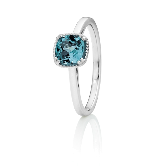 Ring "Amore mio" 750WG, Topas London blue antik 6.0 x 6.0 mm ca. 1.10ct