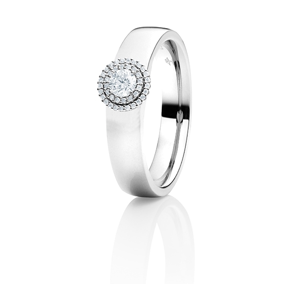 Ring "Brillantissimo" 750WG, 1 Diamant Brillant-Schliff 0.25ct TW/si, 39 Diamanten Brillant-Schliff 0.15ct TW/si