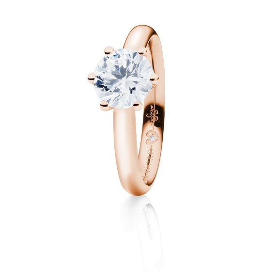 Ring "Diamante in Amore" 750RG 6-er Krappe, 1 Diamant Brillant-Schliff 1.00ct TW/vs1 GIA Zertifikat, 1 Diamant Brillant-Schliff 0.005ct TW/vs1
