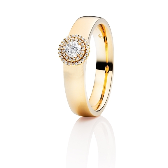 Ring "Brillantissimo" 750GG, 1 Diamant Brillant-Schliff 0.25ct TW/si, 39 Diamanten Brillant-Schliff 0.15ct TW/si