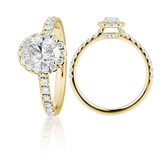 Ring "Shades of Love" 750GG, 1 Diamant Oval Cut 0.50ct TW/si1 GIA Zertifikat, 40 Diamanten Brillant-Schliff 0.37ct TW/vs1, 1 Diamant Brillant-Schliff 0.005ct TW/vs1