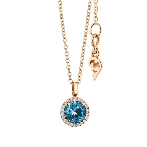 Collier "Espressivo" 750RG, Topas London blue facettiert Ø 6.0 mm 0.90ct, 22 Diamanten Brillant-Schliff 0.06ct TW/si1,  Länge 45.0 cm, Zwischenöse bei 42.0 cm