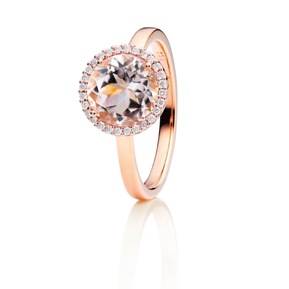 Ring "Espressivo" 750RG, Morganit facettiert Ø 9.0 mm ca. 3.00ct, 28 Diamanten Brillant-Schliff 0.10ct TW/si1