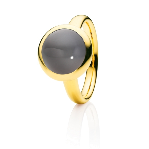 Ring "Velluto" 750GG, Mondstein grau dunkel Cabochon Ø 11.0 mm ca. 4.5ct