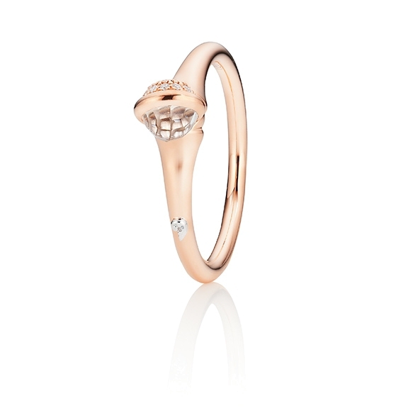 Ring "Velluto" 750RG, Topas weiss facettiert Ø 5.0 mm, Pavé 19 Diamanten Brillant-Schliff 0.05ct TW/vs1