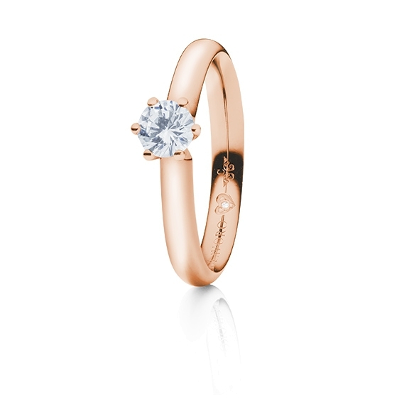 Ring "Diamante in Amore" 750RG 6-er Krappe, 1 Diamant Brillant-Schliff 0.50ct TW/vs1 GIA Zertifikat, 1 Diamant Brillant-Schliff 0.005ct TW/vs1