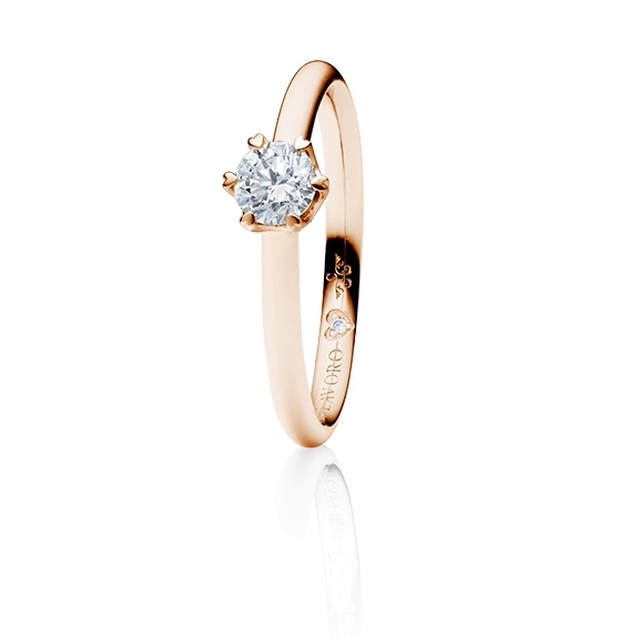 Ring "True Love" 750RG 6-er Krappe mit seitl. WG-Herz, 1 Diamant Brillant-Schliff 0.40ct TW/vs1 GIA Zertifikat, 1 Diamant Brillant-Schliff 0.005ct TW/vs1