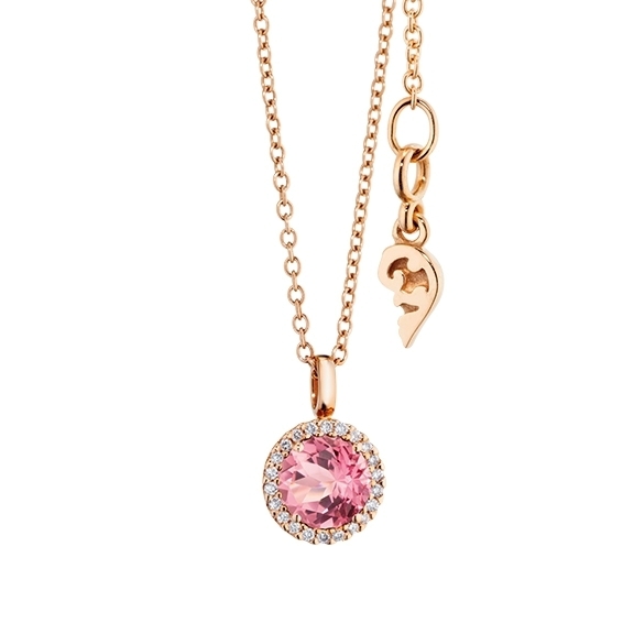 Collier "Espressivo" 750RG, Saphir pink facettiert Ø 6.0 mm, 22 Diamanten Brillant-Schliff 0.06ct TW/si, Länge 45.0 cm, Zwischenöse bei 42.0 cm