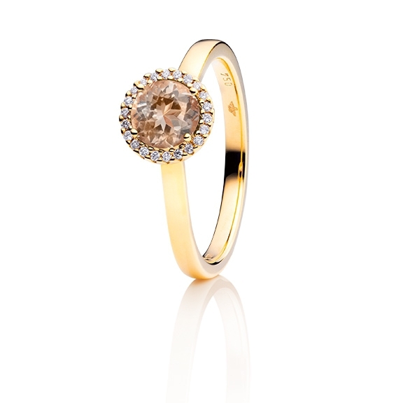 Ring "Espressivo" 750GG, Zimt Beryll facettiert Ø 6.0 mm ca. 0.85ct, 22 Diamanten Brillant-Schliff 0.06ct TW/si1