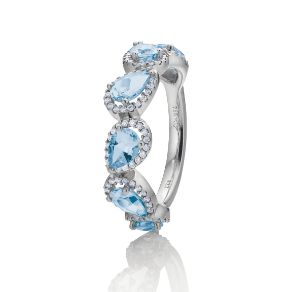 Ring "Jennifer x Espressivo" 750WG, Topas sky blue facettiert 6x4 mm, 102 Diamanten Brillant-Schliff 0.21ct TW/si1