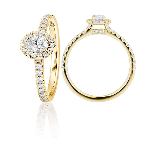 Ring "Shades of Love" 750GG, 1 Diamant Oval Cut 0.30ct TW/si1 GIA Zertifikat, 40 Diamanten Brillant-Schliff 0.29ct TW/vs1, 1 Diamant Brillant-Schliff 0.005ct TW/vs1