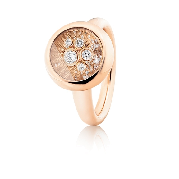 Billion Dreams "Dreamys" Ring rund mini mit einer Prosecco-Bubble 750RG, 57 Diamanten Brillant-Schliff 0.44ct TW/vs1, davon 52 schwebend