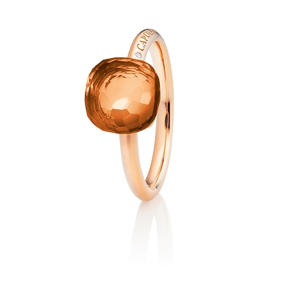 Ring "Happy Holi" 750RG, Citrin palmera Cabochon  9.0 x 9.0 mm facettiert ca. 4.07ct, 1 Diamant Brillant-Schliff 0.004ct TW/vs1