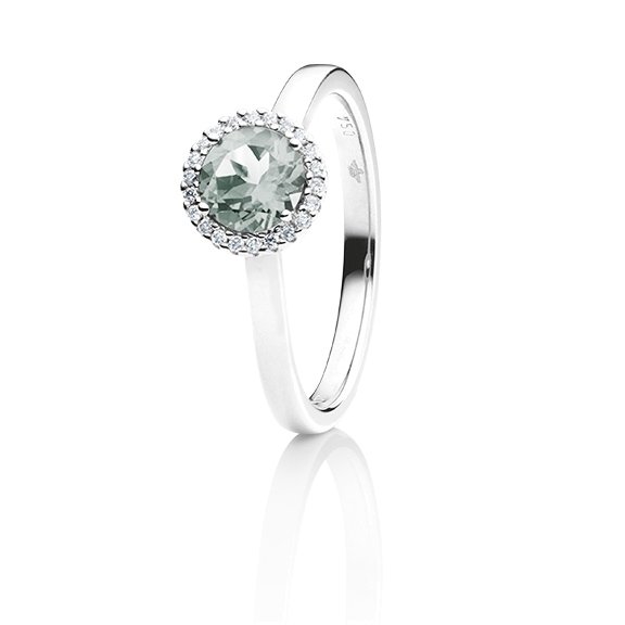 Ring "Espressivo" 750WG, Bergkristall facettiert Ø 6.0 mm ca. 0.70ct, 22 Diamanten Brillant-Schliff 0.06ct TW/si1