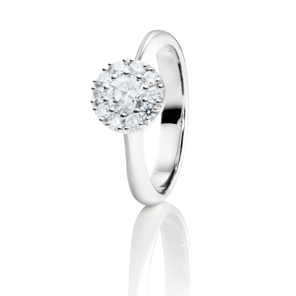 Ring "Brillantissimo" 750WG, 1 Diamant Brillant-Schliff 0.33ct TW/vs, 10 Diamanten Brillant-Schliff 0.27ct TW/vs