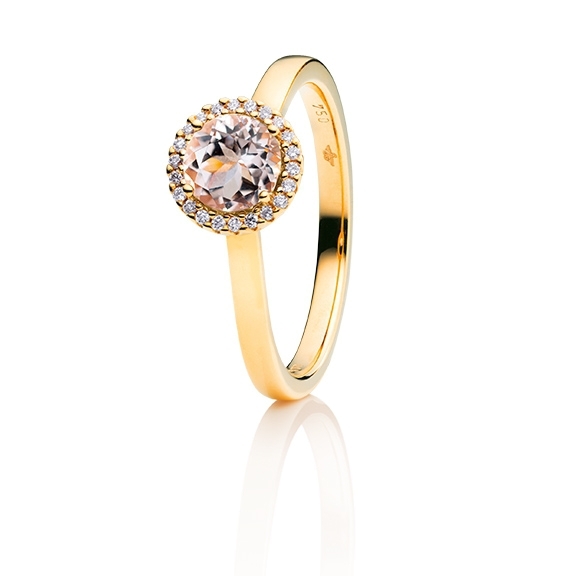 Ring "Espressivo" 750GG, Morganit facettiert Ø 6.0 mm ca. 0.85ct, 22 Diamanten Brillant-Schliff 0.06ct TW/si1