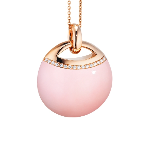 Anhänger "Serenade" 750RG, Opal pink Cabochon ca. 26.00ct, 17 Diamanten Brillant-Schliff 0.11ct TW/vs