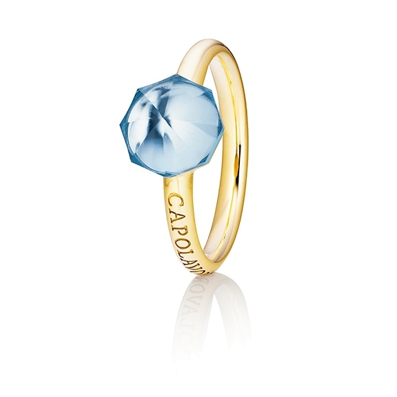 Ring "My Sunshine" 750GG, Topas sky blue Cabochon facettiert  8.90 x 8.90mm ca. 5.50ct, 1 Diamant Brillant-Schliff 0.004ct TW/vs1