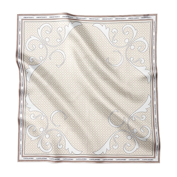 Seidentuch "Capolavoro Silk Elegance" 100% Seide, 90 x 90 cm, handgerollter Saum, Siebdruck beige