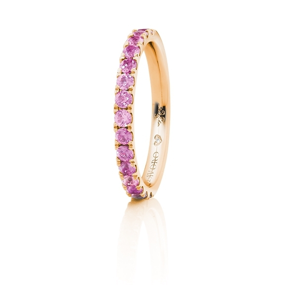 Memoirering "Diamante in Amore" 750RG, 15 Saphir pink Light facettiert ca. 0.70ct, 1 Diamant Brillant-Schliff 0.005ct TW/vs1