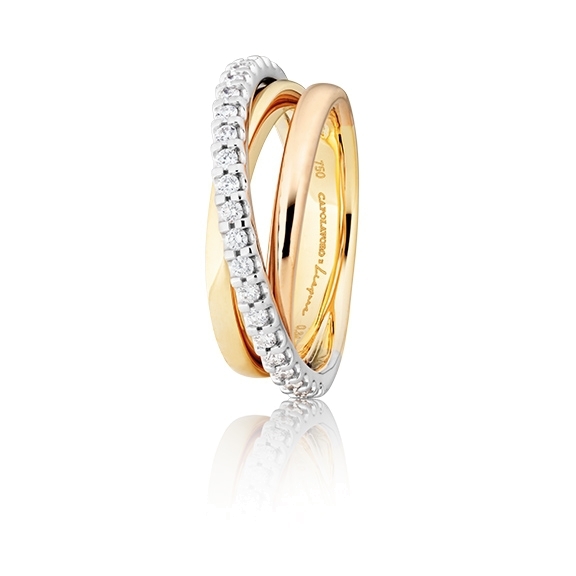 Ring Liapure "Trillion Times" 750 Karat Gold Tricolour, 21 Diamanten Brillant-Schliff 0.34ct TW/si