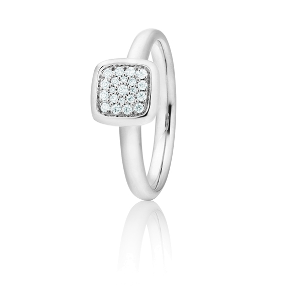 Ring "Dolcini Quadrat klein" 750WG, 17 Diamanten Brillant-Schliff 0.09ct TW/vs1