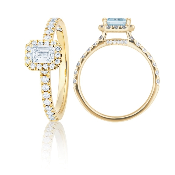 Ring "Shades of Love" 750GG, 1 Emerald Cut 0.30ct TW/si1 GIA Zertifikat, 40 Diamanten Brillant-Schliff 0.30ct TW/vs1, 1 Diamant Brillant-Schliff 0.005ct TW/vs1