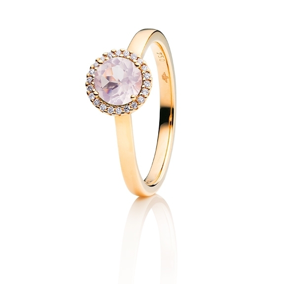 Ring "Espressivo" 750GG, Rosenquarz facettiert Ø 6.0 mm ca. 0.70ct, 22 Diamanten Brillant-Schliff 0.06ct TW/si1