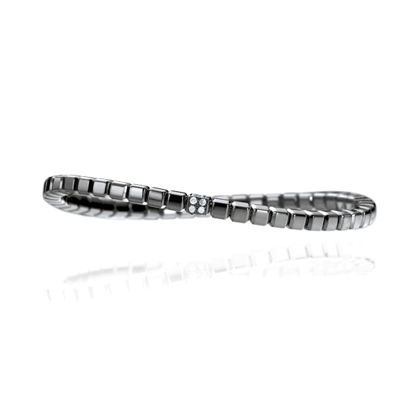 Armband "Rocks" 750WG, schwarz ruthiniert, Würfel Ø 3.7mm, 16 Diamanten Brillant-Schliff 0.21ct  TW/si, Innen Ø 19.0 cm