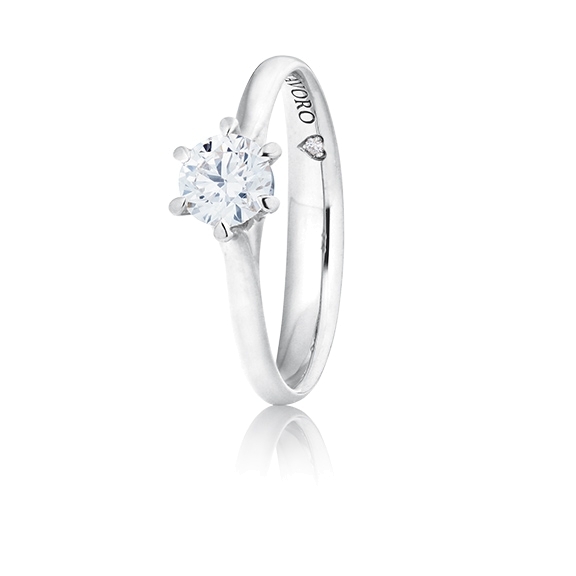 Ring "Destiny" 750WG 6-er Krappe mit seitl. RG-Herz, 1 Diamant Brillant-Schliff 0.50ct TW/vs1 GIA Zertifikat, 1 Diamant Brillant-Schliff 0.005ct TW/vs1