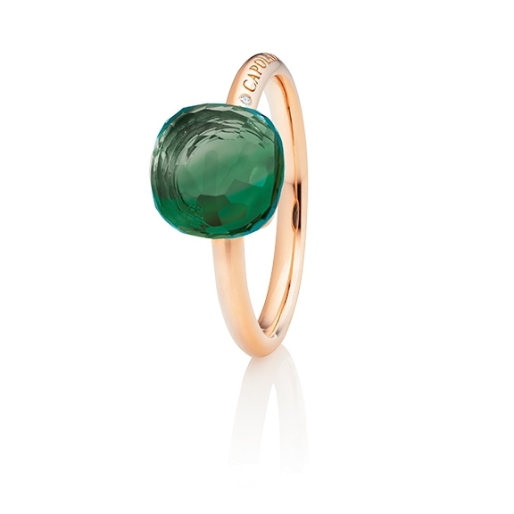 Ring "Happy Holi" 750RG, Achat grün Cabochon  9.0 x 9.0 mm facettiert, 1 Diamant Brillant-Schliff 0.004ct TW/vs1