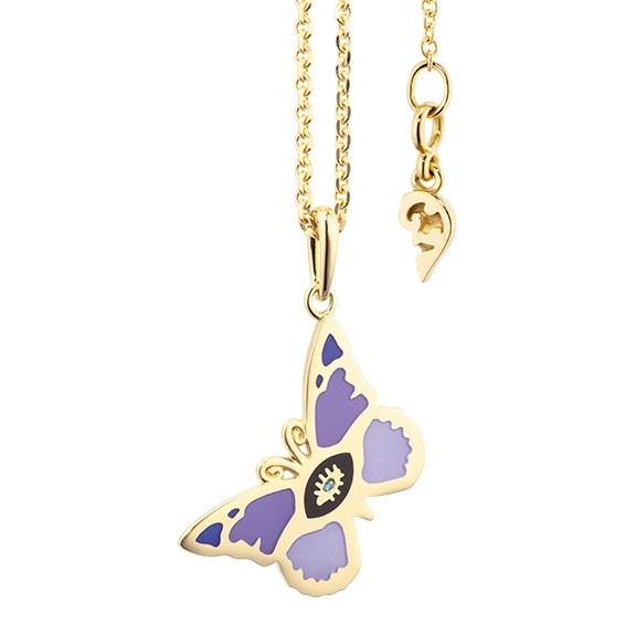 Collier "Magic Butterfly" 750GG Emaille - Lack lila, 1 Diamant Brillant-Schliff 0.005ct ocean blue beh.