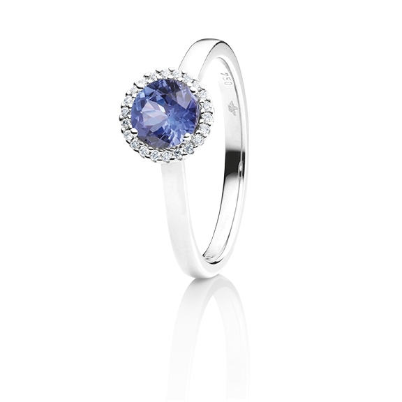 Ring "Espressivo" 750WG, Tansanit facettiert Ø 6.0 mm ca. 0.80ct, 22 Diamanten Brillant-Schliff 0.06ct TW/si1