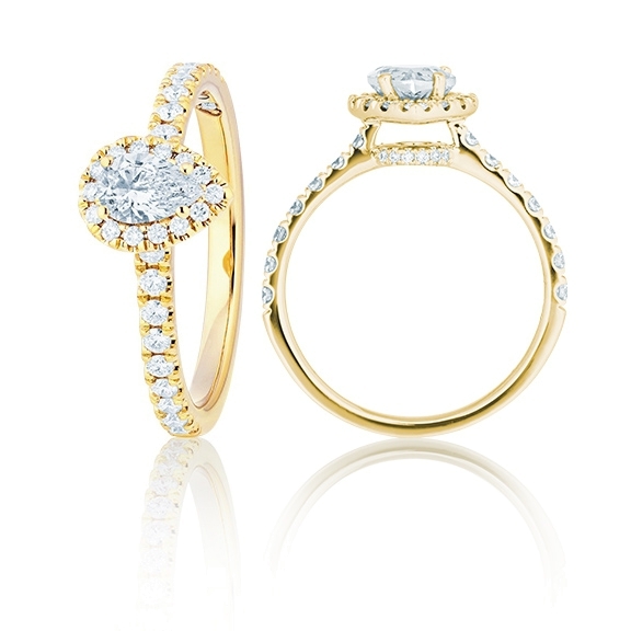 Ring "Shades of Love" 750GG, 1 Pear Cut 0.30ct TW/si1 GIA Zertifikat, 40 Diamanten Brillant-Schliff 0.30ct TW/vs1, 1 Diamant Brillant-Schliff 0.005ct TW/vs1