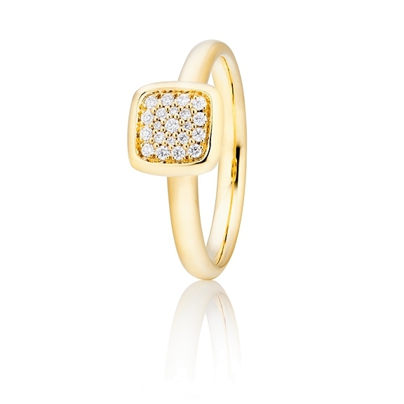 Ring "Dolcini Quadrat klein" 750GG, 17 Diamanten Brillant-Schliff 0.09ct TW/vs1