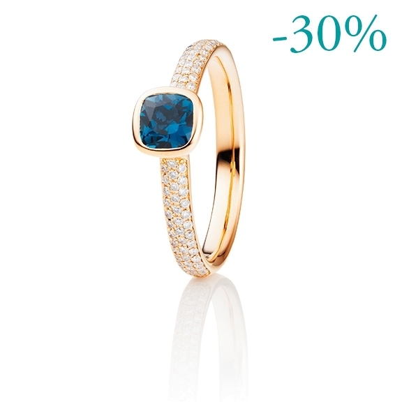 Ring "Tutti Frutti" 750RG, Topas London blue facettiert Ø 4.8 mm ca. 0.60ct, 80 Diamanten Brillant-Schliff 0.24ct TW/vs