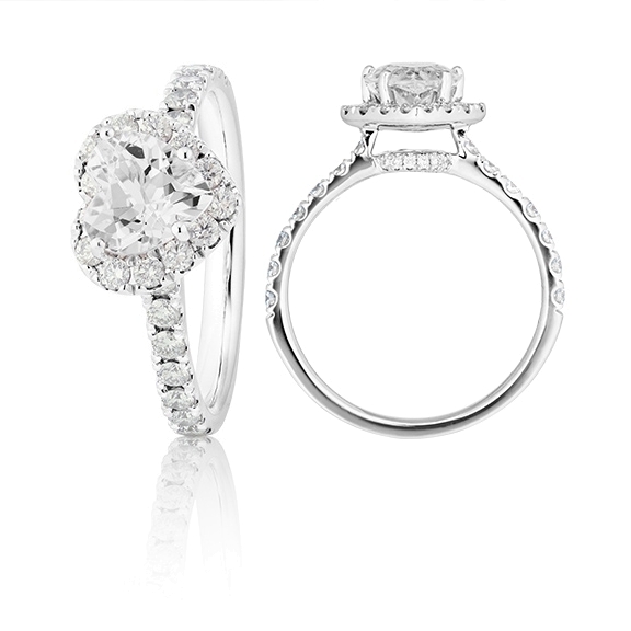 Ring "Shades of Love" 750WG, 1 Heart Cut 0.50ct TW/si1 GIA Zertifikat, 40 Diamanten Brillant-Schliff 0.36ct TW/vs1, 1 Diamant Brillant-Schliff 0.005ct TW/vs1