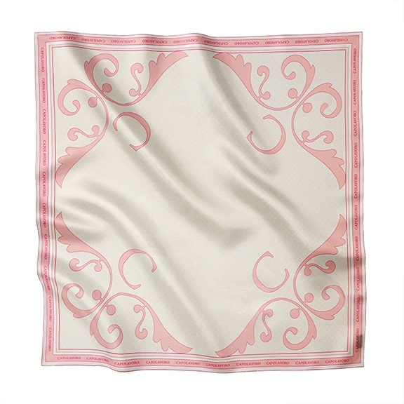 Seidentuch "Capolavoro Silk Elegance" 100% Seide, 90 x 90 cm, handgerollter Saum, Siebdruck beige/rosa