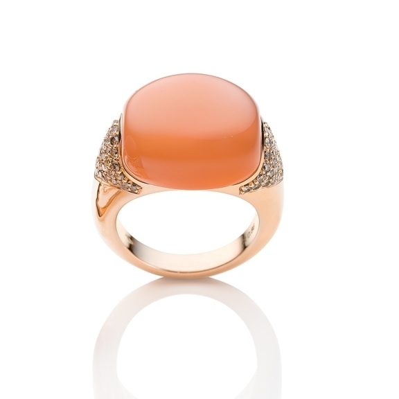Ring "Tramonto" 750RG, Mondstein orange ca.26ct,Brillant 0,86nlb