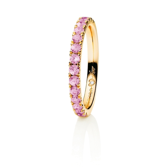 Memoirering "Diamante in Amore" 750GG, 15 Saphir pink Pink Light facettiert ca. 0.70ct, 1 Diamant Brillant-Schliff 0.005ct TW/vs1