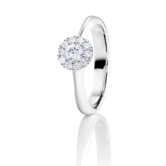 Ring "Brillantissimo" 750WG, 1 Diamant Brillant-Schliff 0.25ct TW/vs, 10 Diamanten Brillant-Schliff 0.21ct TW/vs
